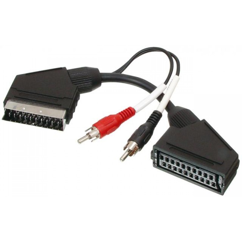 Cable Video 21 pin scart câble scart plug +2 bouchons (audio) 0,2 mètres